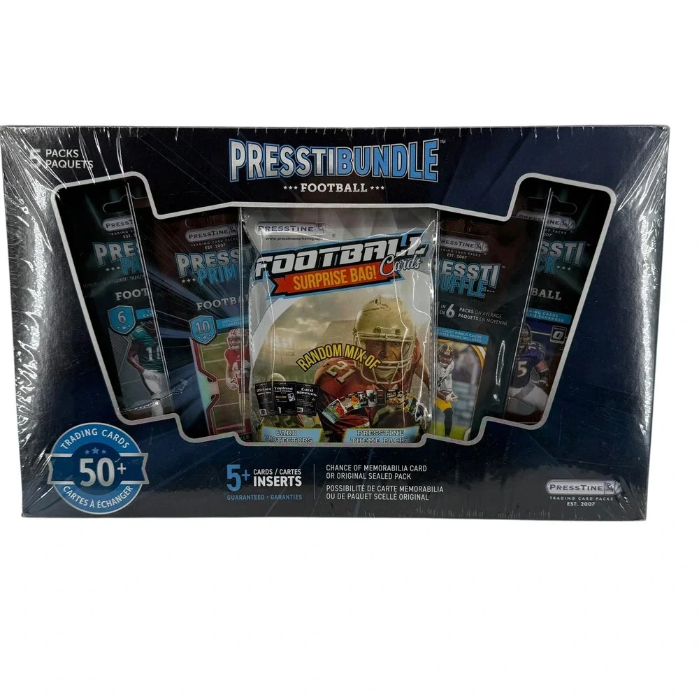 PRESTIBUNDLE FOOTBALL TRADING‎ CARD PACKS BOX 50+ CARDS GUARANTEED NEW SEALED